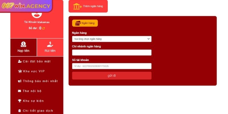 Thao tác chuyển tiền thắng về tài khoản 